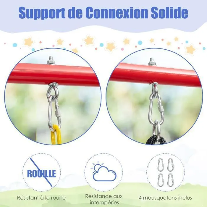 COSTWAY Portique de Balançoire pour 2 Enfants en Métal Structure en A Charge 250KG 260 x 183 x 183 cm 2 Façons de Suspendre-1