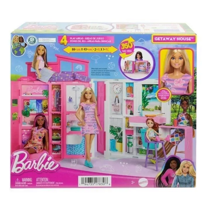 Barbie-Maison de vacances-Coffret et poupée, 4 zones et 11 accessoires HRJ77-1