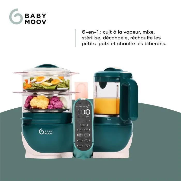 Babymoov Robot Cuiseur Bébé Nutribaby(+) - 6 en 1 - Cuiseur-vapeur/Mixeur - Grande Capacité 2,2L, Opal Green-2