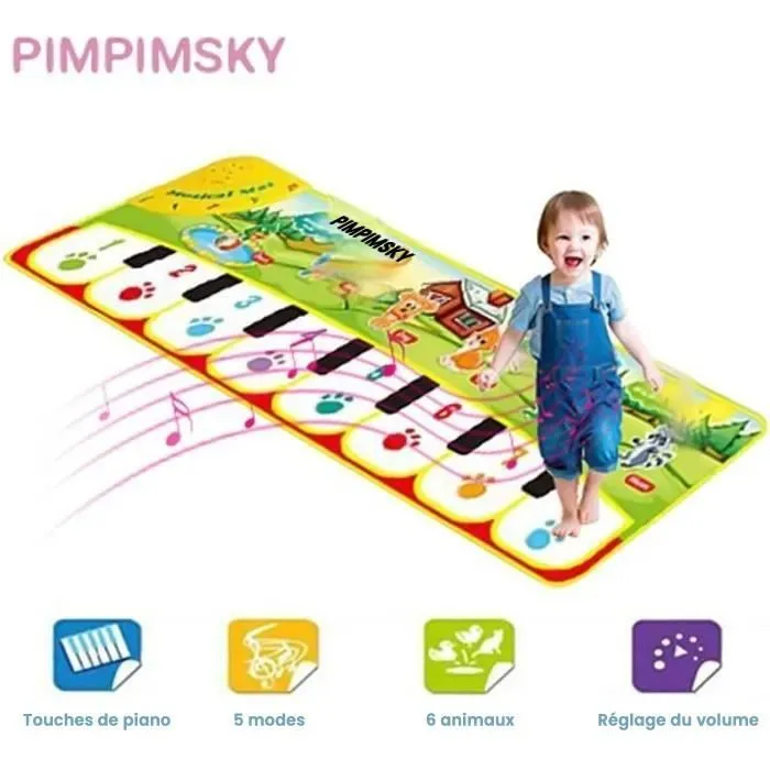 PIMPIMSKY Tapis Musical Bébé Piano , 90x28cm Tapis de Jeu Musical Instrument Touch Jeu Clavier pour Enfants Cadeau-0