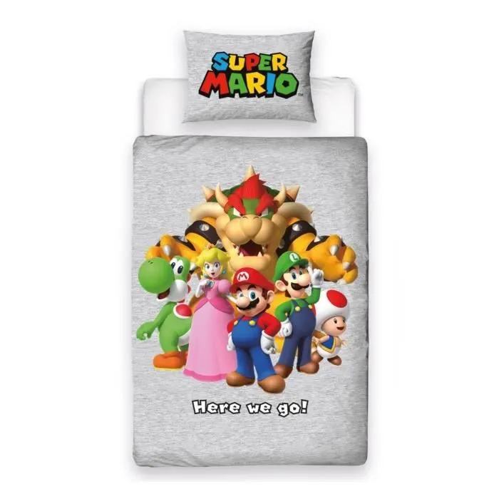 Nintendo Super Mario Bros c'est parti Ensemble housse de couette et taie d'oreiller simple-0
