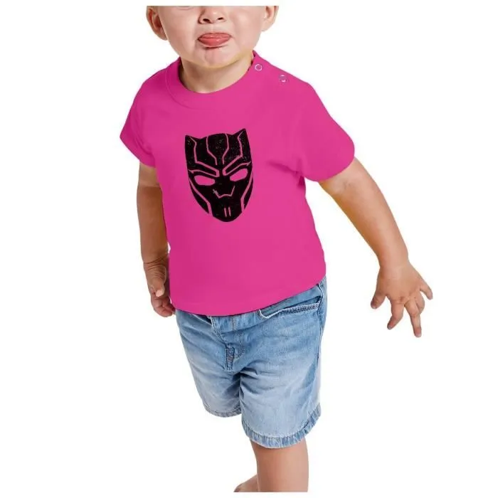 T-shirt Bébé Manche Courte Rose Black Panther Super Héros BD Film Geek-1