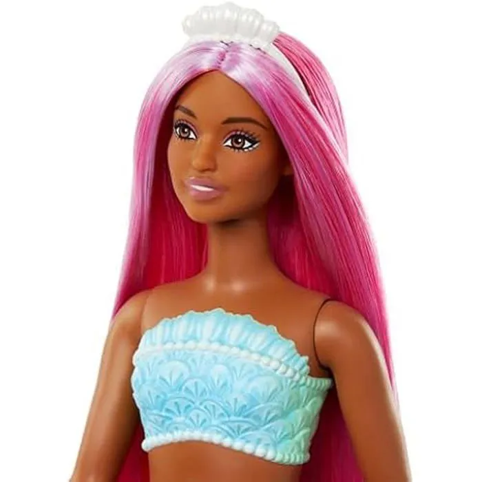 Barbie Poupées Sirènes avec Cheveux Fantaisie et Serre-tête, Jouets sirènes avec Bustiers inspirés de Coquillages et nageoires-1