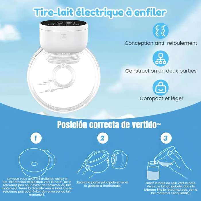 Tire Lait Electrique Main Libre,Tire-Laits 2 Pièces,Tire Lait Electrique,Faible Bruit Rechargeable Sans Fil 3 Modes 9 étapes-2