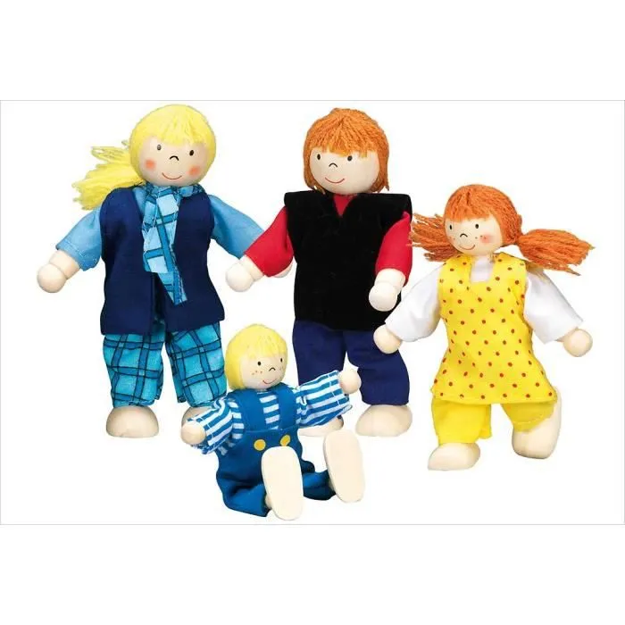 Poupées articulées - Goki - Famille moderne - 4 poupées en bois - 10 à 12 cm - Mixte-0