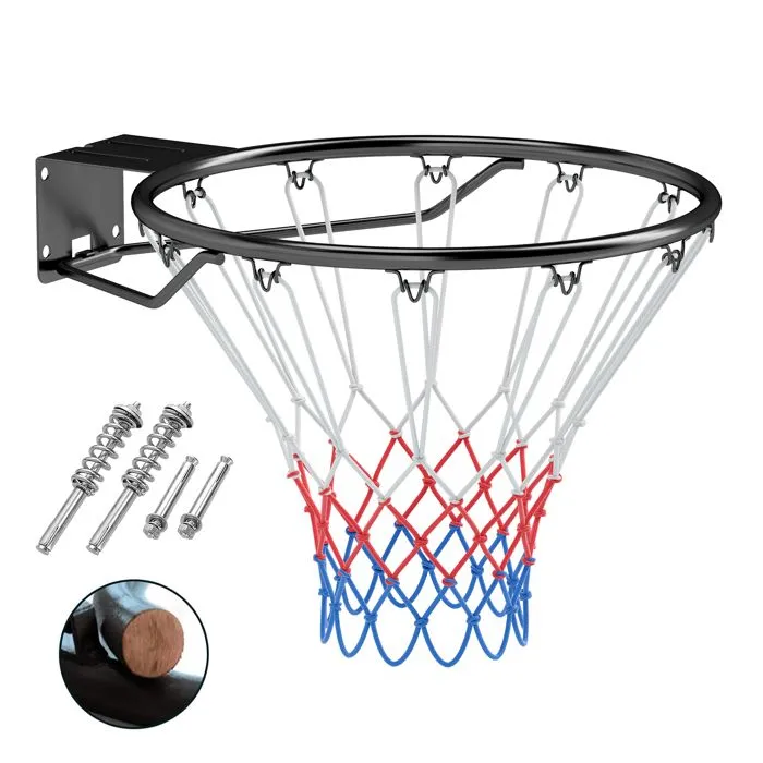 Cerceau Panier de Basket-ball Mural 45 cm COSTWAY-Filet Toutes Saisons-Double Ressort 12 Boucles pour Intérieur/Extérieur-Noir-0