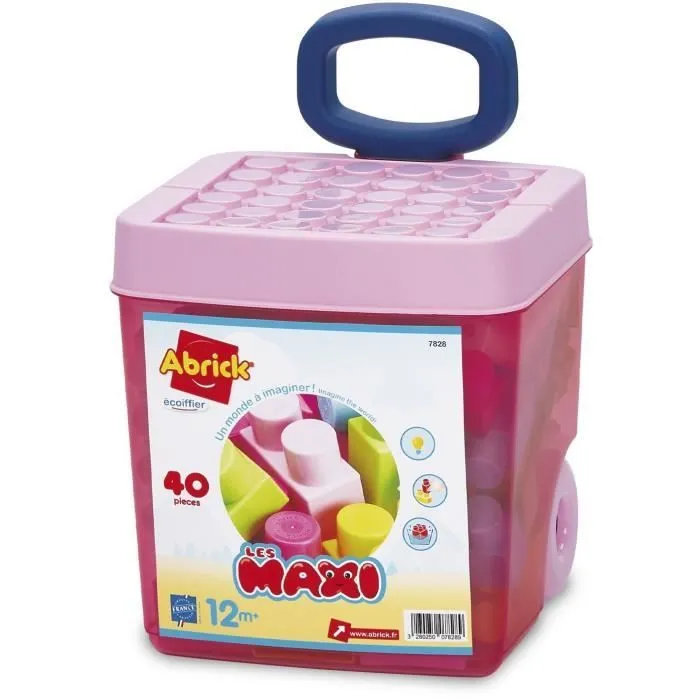 Chariot de briques ROSE - 40 pièces dès 12 mois - Les Maxi - Abrick-0