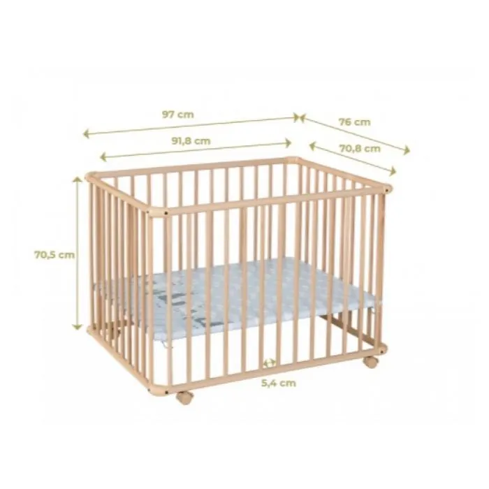 Parc Bébé En Bois Blanc À Roulettes - GEUTHER - Belami - 76x97 Cm - Bois - Blanc - Enfant - Mixte-3