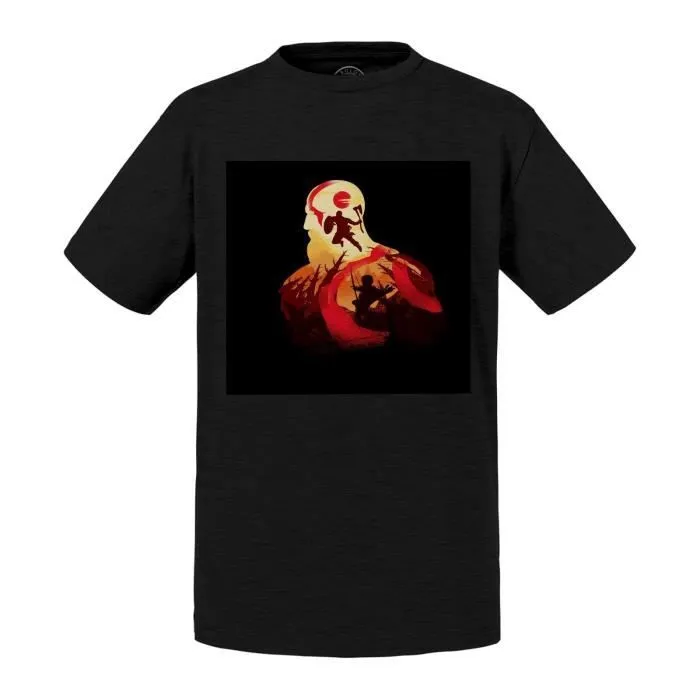 T-shirt Enfant Noir Kratos God of War Jeux Video Action-0