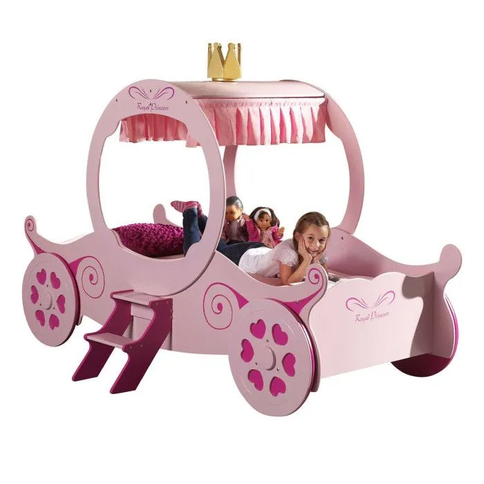 Pack - Lit Enfant & Matelas "Carrosse" 90x200cm Rose-0