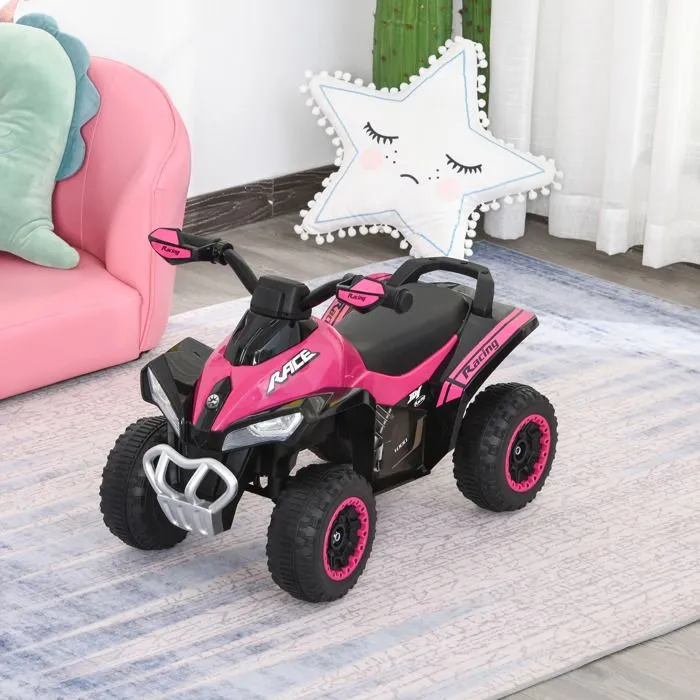 Porteur enfants quad tout terrain HOMCOM - Rose et noir - 67x38x44cm - Effets lumineux et sonores-2