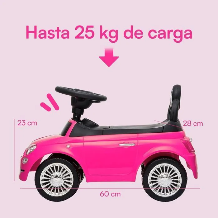 DEVESSPORT - Porteur Fiat 500 - Rose Pour enfants de 12 à 36 mois, volant avec klaxon et sons, compartiment de rangement et dossier-5