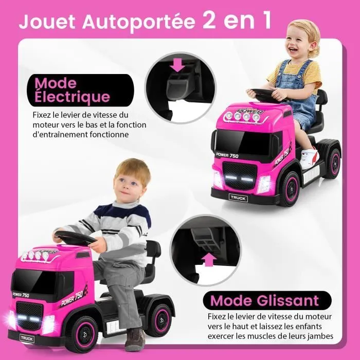 COSTWAY Voiture Électrique Enfants 6V Camion - Musique, Klaxon, LED - siège réglable en hauteur - 18 à 72 mois - 20 kg - Rose-2