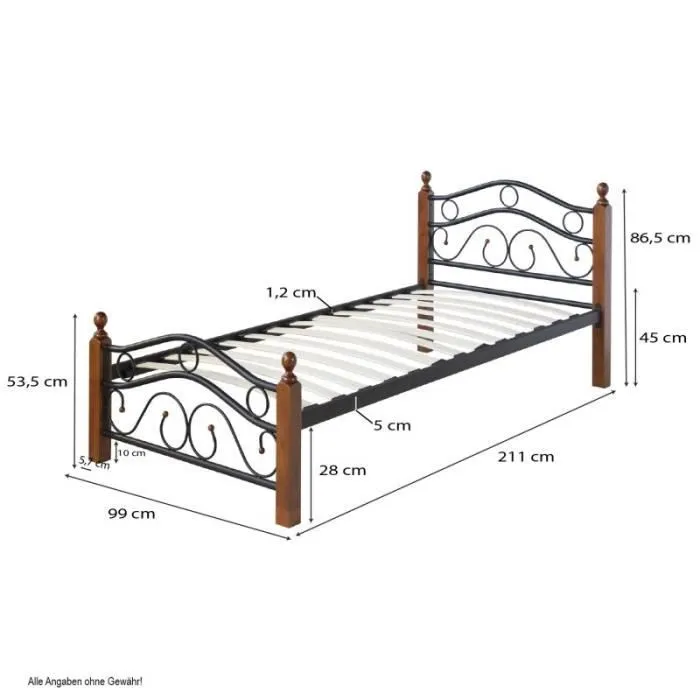 Lit - HOMESTYLE4U - 2269 - Métal bois foncé - 1 place - Sommier et matelas inclus-1