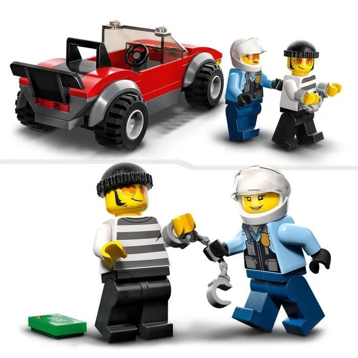 LEGO® City 60392 La Course-Poursuite de la Moto de Police, Jouet Voiture de Course et 2 Policiers-4