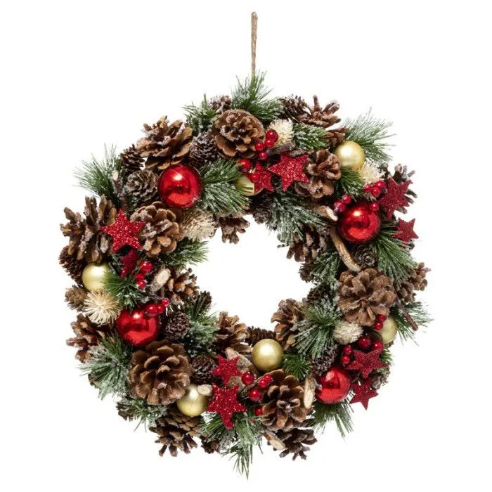 Couronne de Noël "Soir" 50cm Vert & Rouge-0
