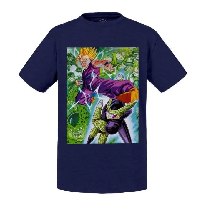 T-shirt Enfant Bleu Dragon Ball Z Gohan Contre Cell Dbz Sangohan-0