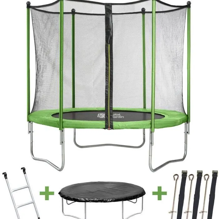 Trampoline - HABITAT ET JARDIN - Yoopi - Ø 1.80 m - Avec Filet + Echelle + couverture + Kit d'ancrage-0