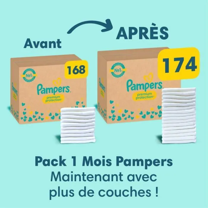 Couches Pampers Premium Protection Taille 4 - Pack 1 mois 174 Couches-3