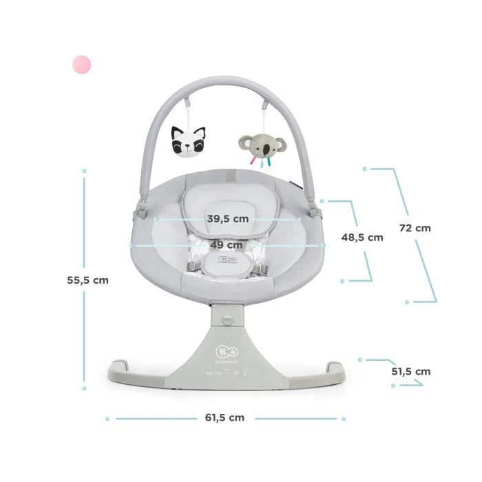 Balancelle bébé / Transat électrique Kinderkraft De la naissance à 6 mois environ, 0-9 kg, 5 Modes de Vibration, Gris-3