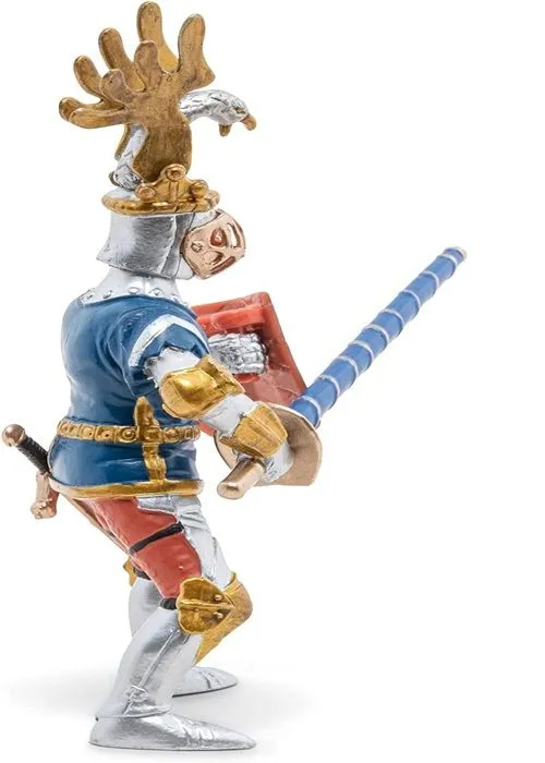 Figurine Chevalier Bleu fleur de lys - PAPO - LE MONDE MEDIEVAL - Lance, bouclier et épée - Pour Enfant-1