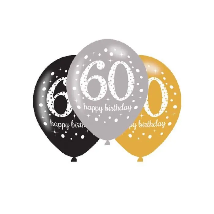 Ballons - Multicolore - 60e anniversaire - Latex - 11 pouces - Paquet de 6-0