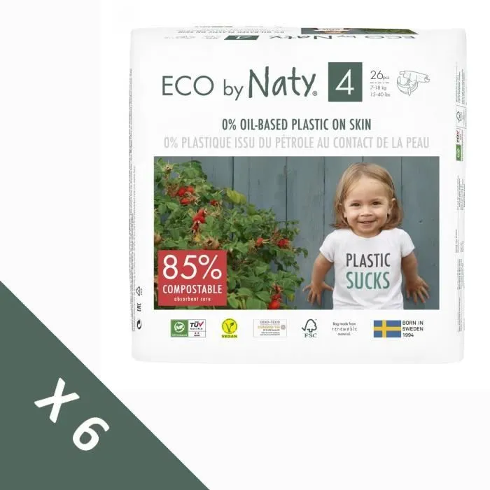 NATY - Lot de 6 paquets de couches Taille 4 Maxi 7-18 kg 156pcs-0