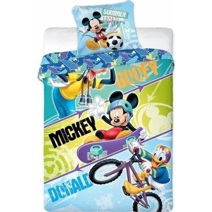 Parure de couette enfant - Disney - Mickey, Dingo et Donald - Bleu - 140x200 cm-0