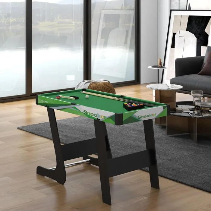 SPORTNOW Table de billard pliable américain compact avec accessoires 2 queues, 16 billes, traingle, craie, tapis vert-1