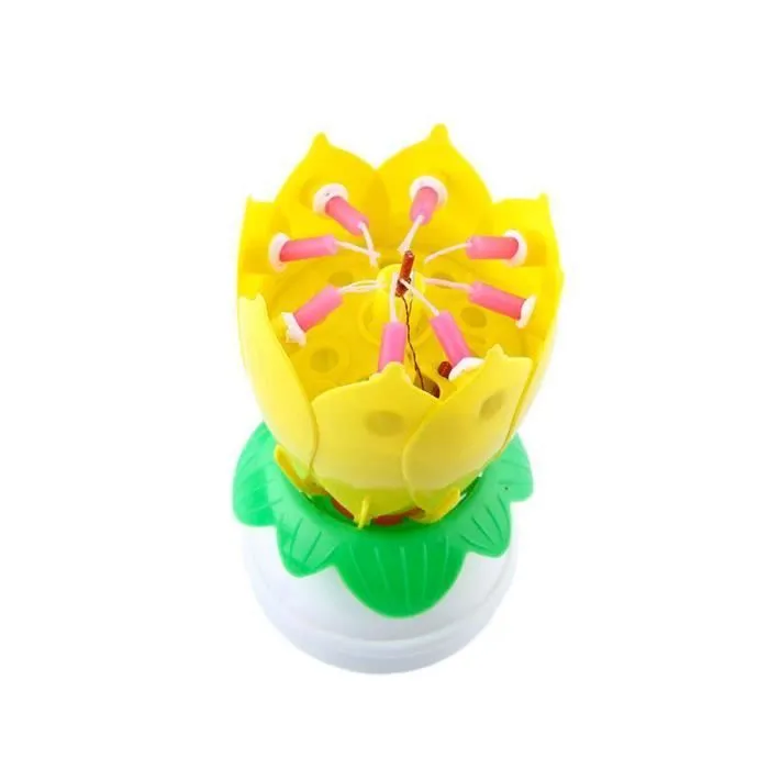 SHOP-STORY - Bougie d’Anniversaire Magique Fleur Musicale Tournante pour Décoration de Gâteau - Jaune-2