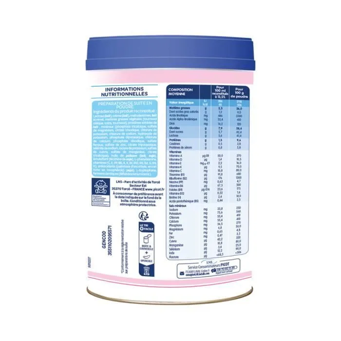 Pïcot 2ème âge 850g - Lait en Poudre pour Bébé de 6 à 12 mois - Sans Huile de Palme - Fabriqué en France-1