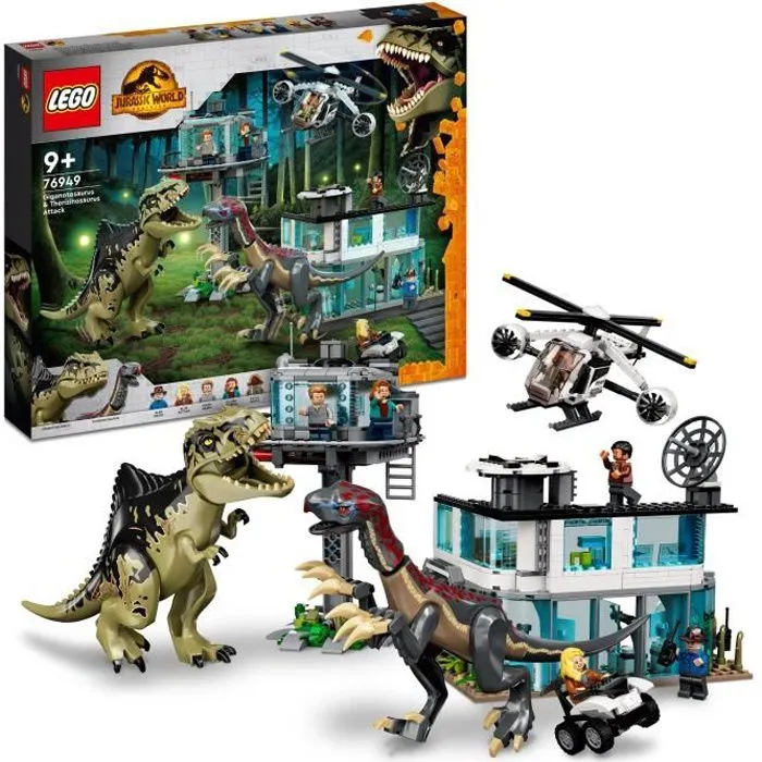 LEGO® 76949 Jurassic World L’Attaque du Giganotosaurus et du Therizinosaurus, Hélicoptère et Figurine de Dinosaure