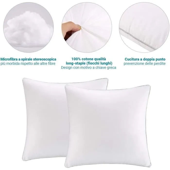 Oreillers 60x60 Lot de 2, Oreiller Ferme, Coussin, Garnissage Fibre Creuse, Blanc, Respirant, Anti-Acarien et Hypo-Allergénique-3