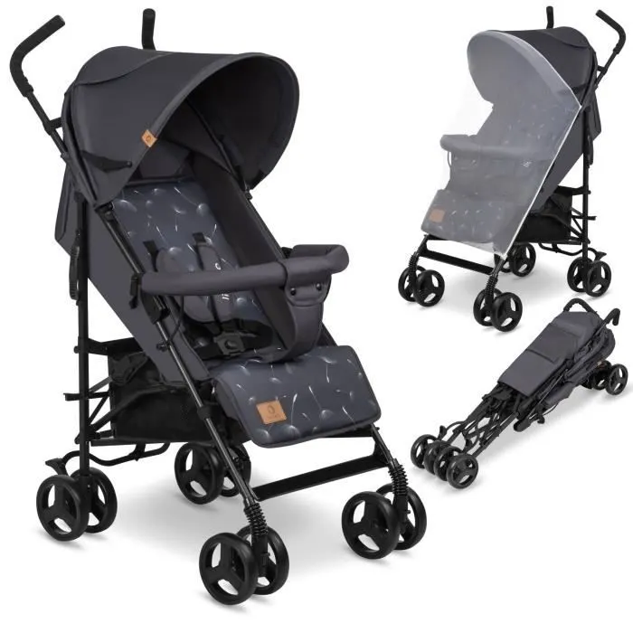 Bebeboutik LIONELO Elia Poussette bebe canne compacte De 6 a 36 mois Ceinture 5 points de securite accessoires inclus Gris