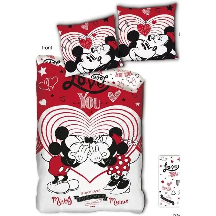 Parure de couette enfant Disney - Minnie et Mickey Love You - Rouge - 140x200 cm-0