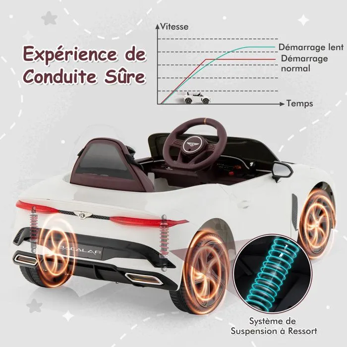 Bentley Voiture Électrique 12V/7AH pour Enfants 3-8 Ans - Télécommande 2.4G - LED & Musique - Démarrage Lent - Blanc-3