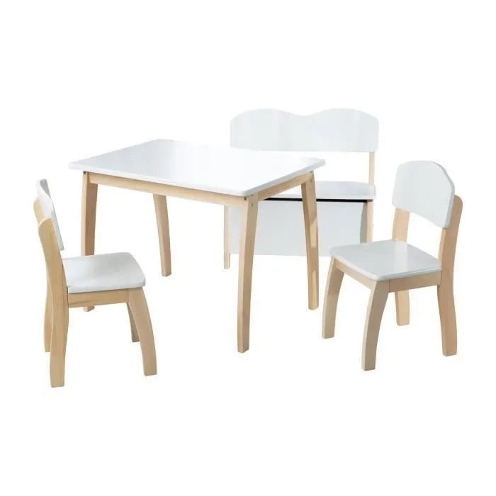 Table Enfant en Bois Massif - ROBA - Meubles pour Tout-Petits - À Partir de 2 Ans - Naturel / Blanc-1