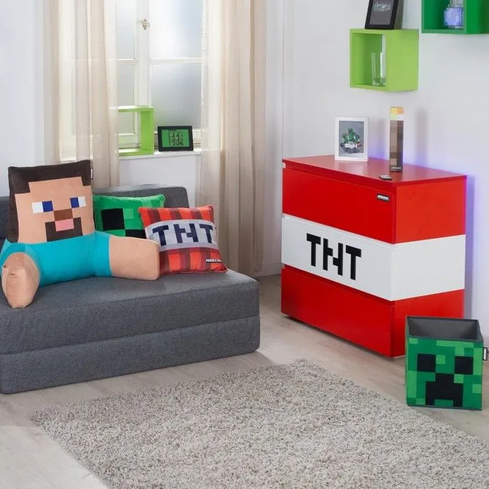 Canapé-Lit Dépliant - ROBA - Minecraft – pour Enfants et Invités – 119 x 80 x 80 cm – Gris-3