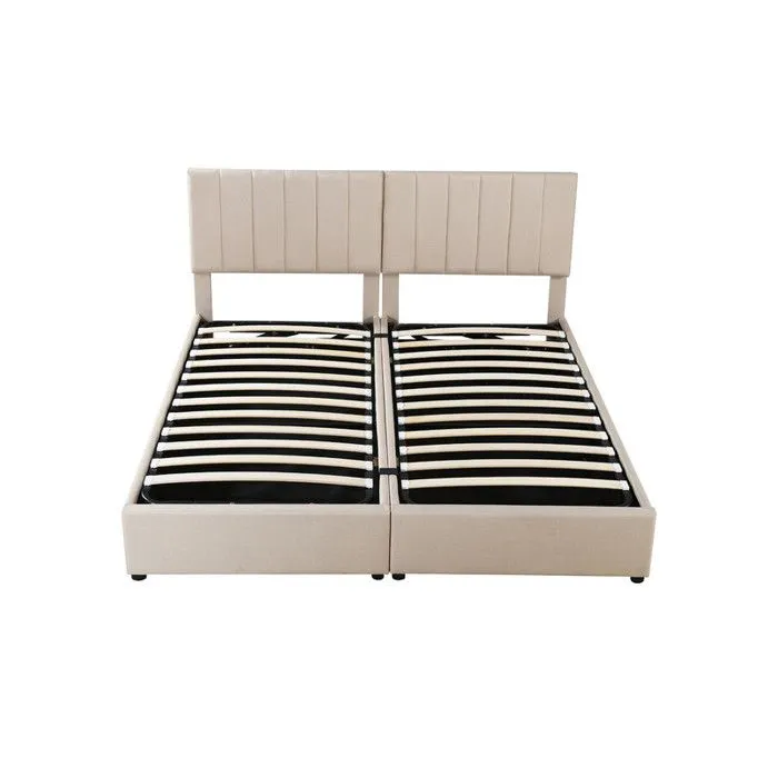 MODERNLUXE Lit adulte 180x200 cm, lit de rangement, lit double multifonctionnel, sommier à lattes, beige-2