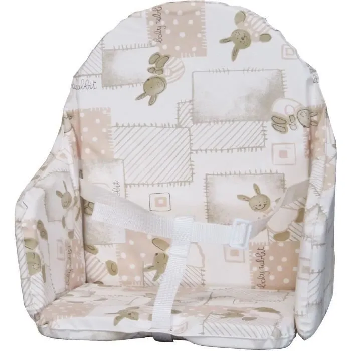 Coussin de chaise avec sangles - BAMBISOL - Plaque mousse centrale - Motif Lapin beige-0