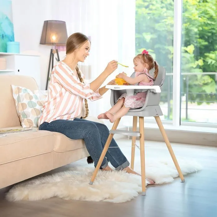 Chaise haute rehausseur, tabouret de bar, chaise haute multifonctionnelle 6 en 1, pieds en bois, à partir de 6 mois, gris-4