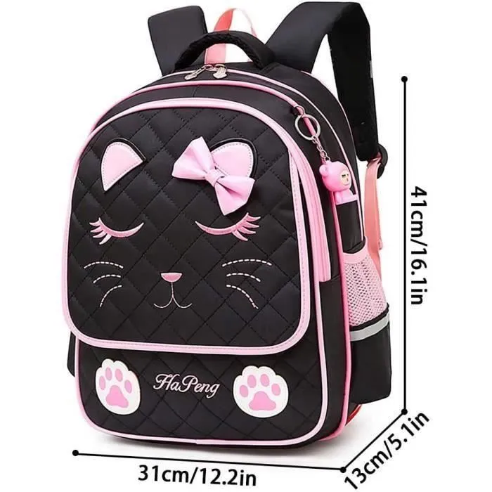 Cartable Fille Primaire, Sac à Dos Scolaire pour Enfants (Chat Noir)-3