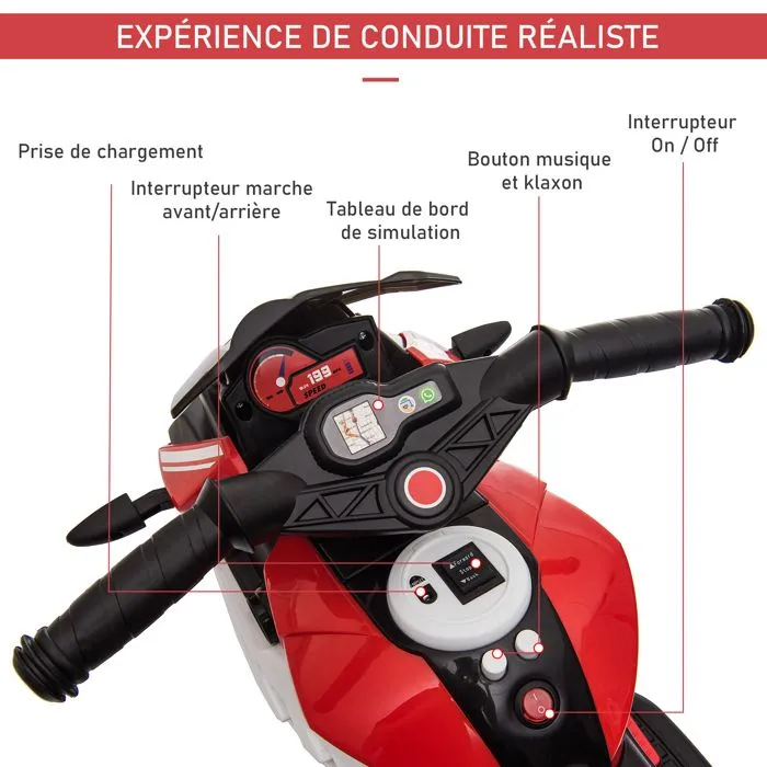 HOMCOM - moto enfant - Plastique - 86x42x52cm - Rouge-5