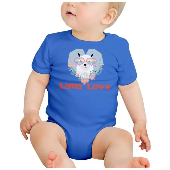 Body Bébé Manche Courte Bleu Lama Love Dessin Illustration Hippie Peace-1
