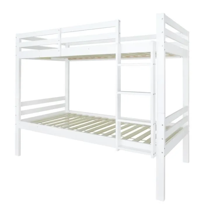 Lit superposé pour enfant, lit divisé en 2 lits simples, lit jeune, lit simple, blanc, 90x200cm-2