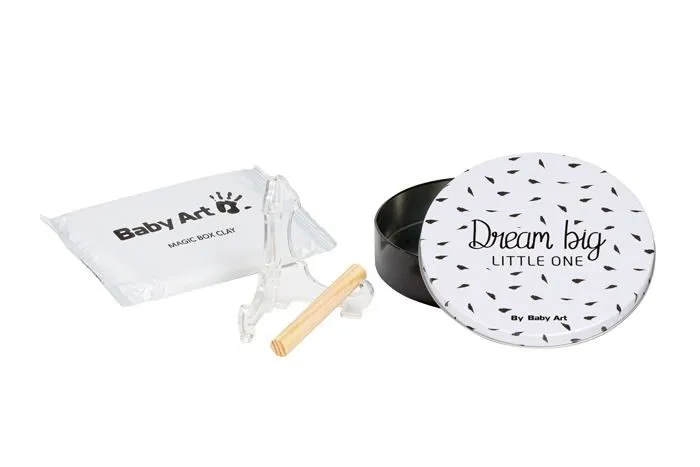 Baby Art Magic Box Round - Boîte Métal avec Kit Empreintes Mains et Pieds Bébé, Cadeau Naissance ou Baptême, Noir et Blanc-1