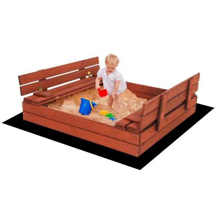 Bac à sable en bois - Springos® - 120 x 120 cm - Avec bancs - Bâche de protection - Imprégné-5