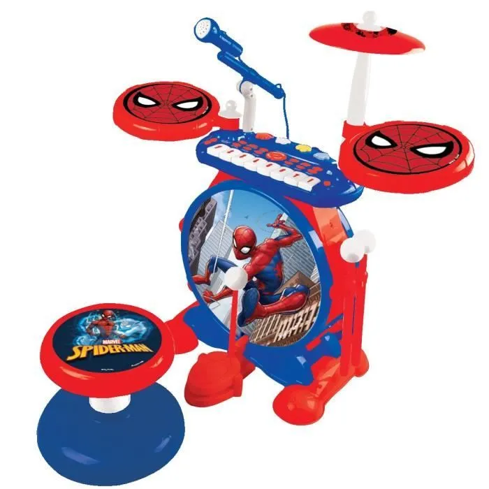 SpiderMan - Batterie électronique pour enfant - Lumineuse - Complète avec clavier, cymbales et tabouret - Lexibook-0