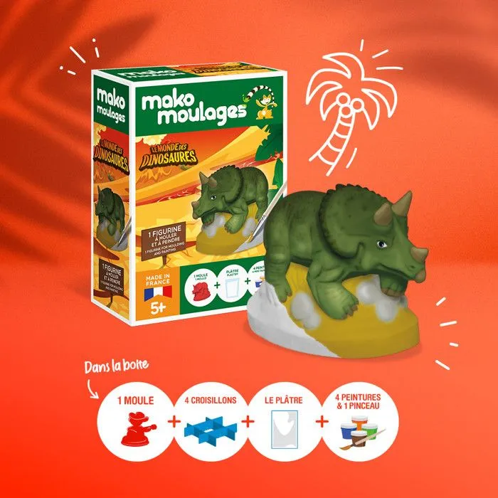 Kit de moulage en plâtre Tricératops - MAKO MOULAGES - Pour enfant à partir de 5 ans - Marron-1