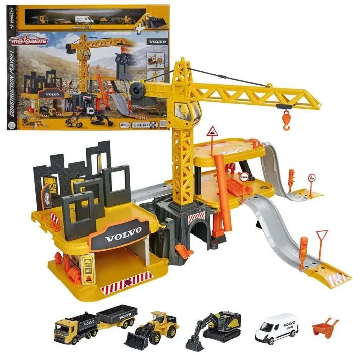 Majorette Volvo Construction Crane Set + 5 véhicules-1